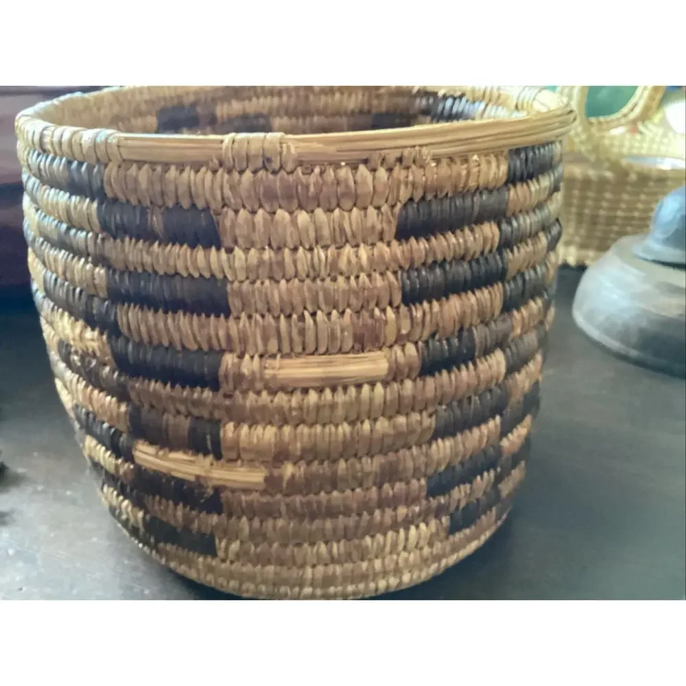 OLD NATIVE AMERICAN Tohono O'odham Papago PIMA Cylindrical Basket 6.5 T 7.5 W
